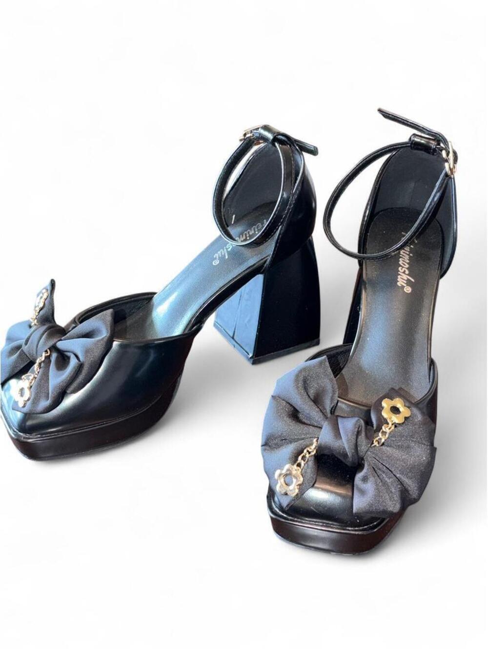 Fienoshu Black Lolita-style Mary Jane Platform Heel